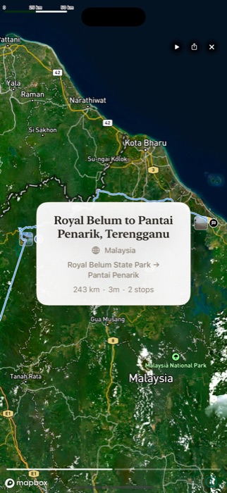 A Holiday Reel ready to play, showing the route and trip stats